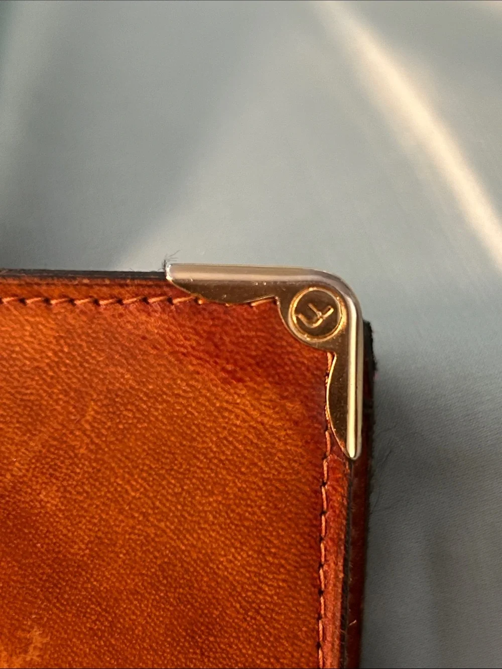Italian Leather Wallet w/ kiss lock closure, in Cognac Brown